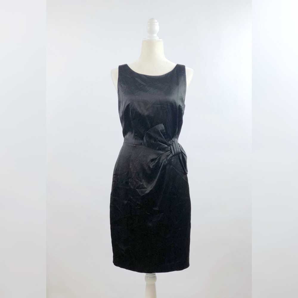 Belle By Oasis Cocktail Dress Womens 12 Black Bow Accent Sleeveless‎ Silky